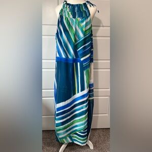 London Times Abstract Print Maxi Dress Halter Neck Sleeveless Casual Summer 1 XL